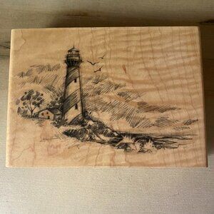 Inkadinkado VTG lighthouse seascape rubber stamp nautical preppy journal cards